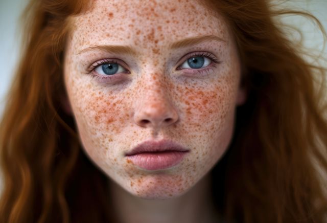 Portrait of red haired girl with blue eyes and freckles, created using generative ai technology - Download Free Stock Photos Pikwizard.com