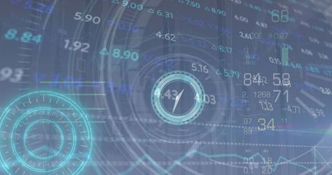 Futuristic digital dashboard interface with data analytics