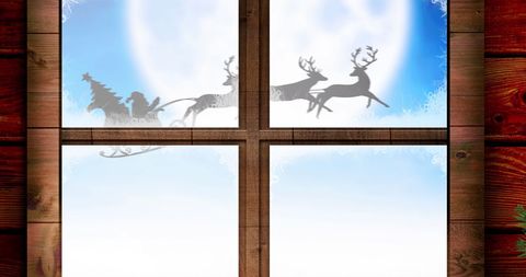 Santa’s Sleigh with Reindeer by Frosty Window
