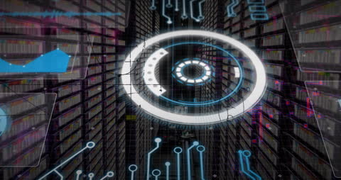 Futuristic Data Processing Interface in Modern Server Room