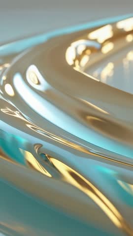 Rotating Metallic Torus Flowing with Liquid Gold Aqua Reflection in Futuristic CGI Vertical