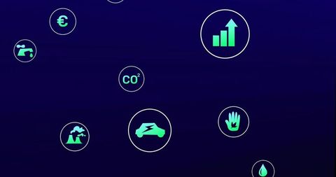 Eco-Sustainability and Innovation Concept with Neon Icons and Copy Space