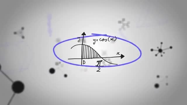 Graph of y=cos(x) plotted against trigonometric data over abstract animation of geometric shapes. Useful for educational materials illustrating trigonometric functions, academic presentations on mathematics, scientific concept visualizations, data presenters, abstract science themed art, integration into math portals and STEM curricula.