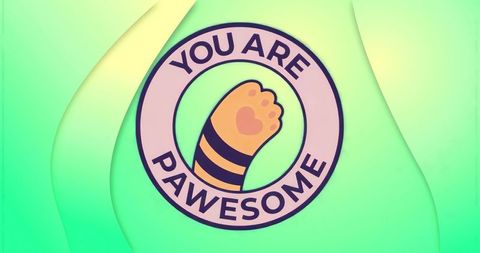 Vibrant cat paw badge on green: you are pawesome design