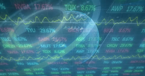 Digital Financial Data and Graphs Against World Map