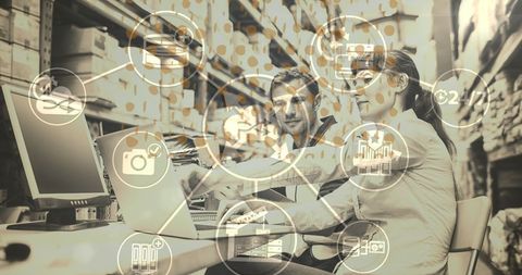 Warehouse Team Analyzing Digital Logistics Network