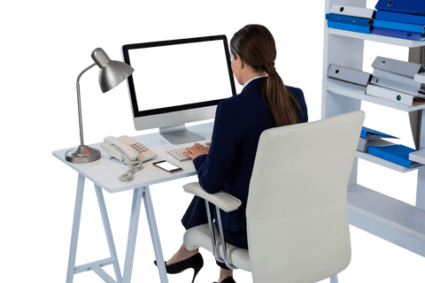 transparent background of businesswoman working on computer at desk - Download Free Stock Videos Pikwizard.com