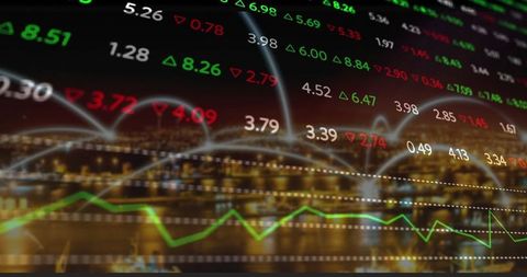 Futuristic Stock Data Visualization Over City Skyline at Night