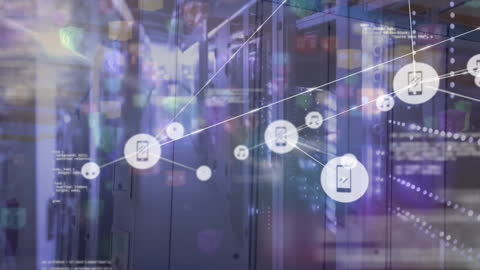 Digital Network Overlaid on Modern Server Room