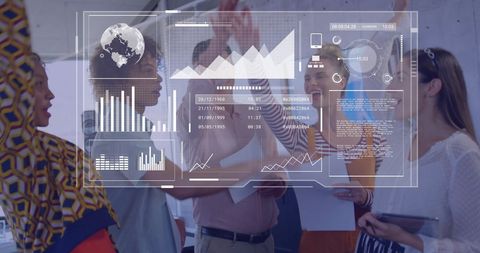 Diverse Team Engaging in Financial Data Analysis Collaboration