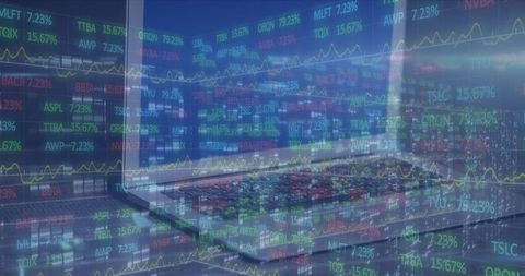 Stock Ticker Data Overlapping Digital Workspace Concept