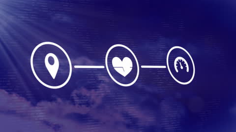 Digital Network of Icons on Abstract Blue Background