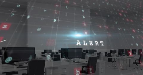 digital alert over empty office space with cyber elements - Download Free Stock Images Pikwizard.com