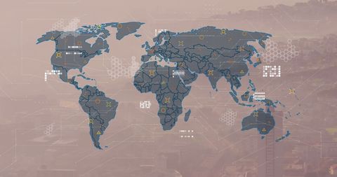 Digital World Map Overlay with Global Network Icons - Download Free Stock Images Pikwizard.com