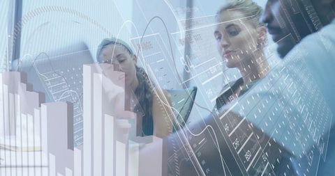 Business professionals analyzing data with graph insights