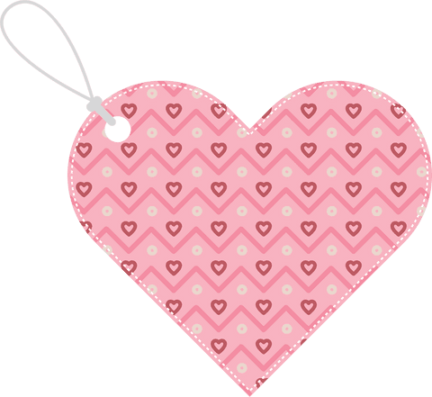 Red heart pattern with zigzags on transparent background