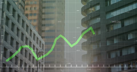 Financial Graph with Cityscape Background Highlighting Economic Trends