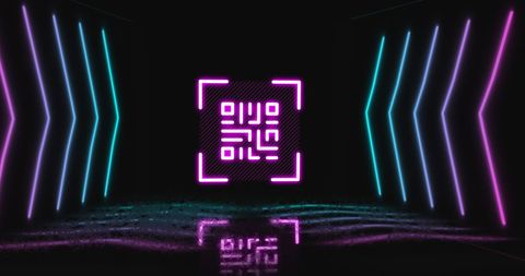 Futuristic qr code with neon arrows for digital technology