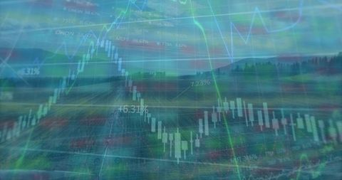Financial Market Data Overlaid on Serene Rural Landscapes