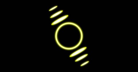 Glowing Yellow Circle with Radial Lines on Black Background
