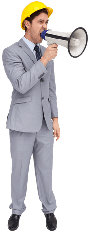 transparent businessman in hard hat yelling with megaphone - Download Free Stock Videos Pikwizard.com