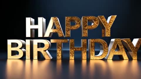 Shimmering Gold HAPPY BIRTHDAY 3D Text Reflecting on Mirror Floor