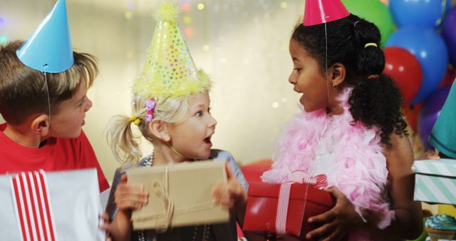 Children Celebrating Birthday Party with Gifts and Hats - Download Free Stock Images Pikwizard.com