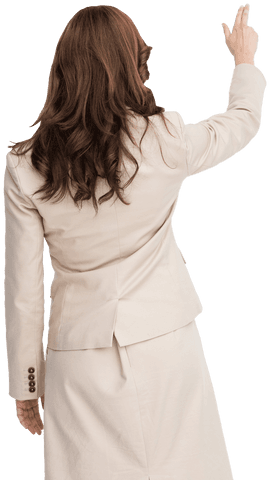 Transparent Businesswoman Standing Raised Hand Gesture