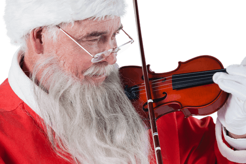 Transparent Santa Claus Joyfully Playing Violin Up Close