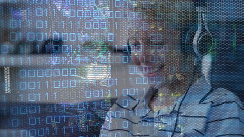 Smiling Boy with Laptop Learning Coding Through Future Tech Interaction