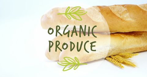 Organic Produce Banner with Fresh Baguette and Wheat Ears - Download Free Stock Images Pikwizard.com