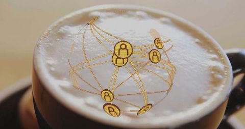 Frothy Coffee Cup with Digital Network Projection