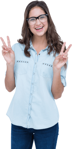 Smiling Young Woman Showing Peace Sign on Transparent Background - Download Free Stock Videos Pikwizard.com