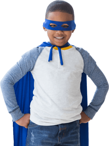 Young Boy Posing as Superhero with Transparent Background