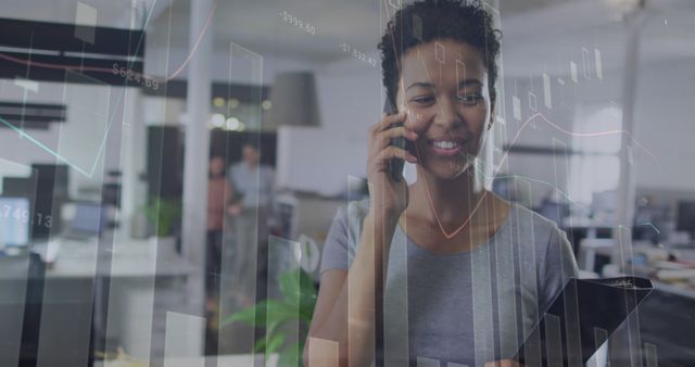 Smiling Businesswoman Analyzing Financial Data On Phone - Download Free Stock Images Pikwizard.com