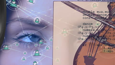 Digital Code and Child's Eye Illustration