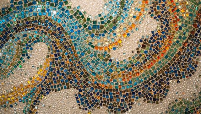 Colorful abstract glass mosaic tile art on wall