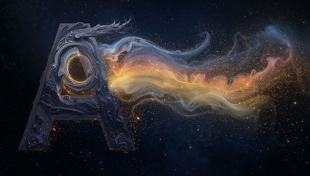 Futuristic Cosmic Letter A with Radiating Rainbow Nebula