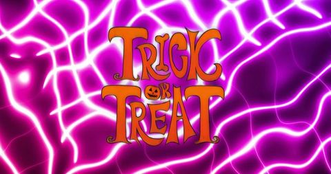 Neon trick or treat text with jack-o'-lantern design