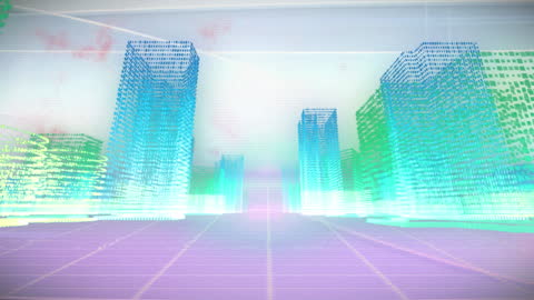 Futuristic Digital Cityscape with Abstract Data Networks