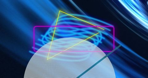 Abstract Geometric Shapes with Neon Lines in Digital Interface