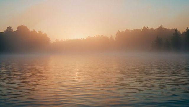Calming Sunrise Over Misty Tranquil Lake