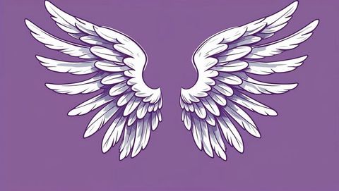Elegant white feathered angel wings on purple background