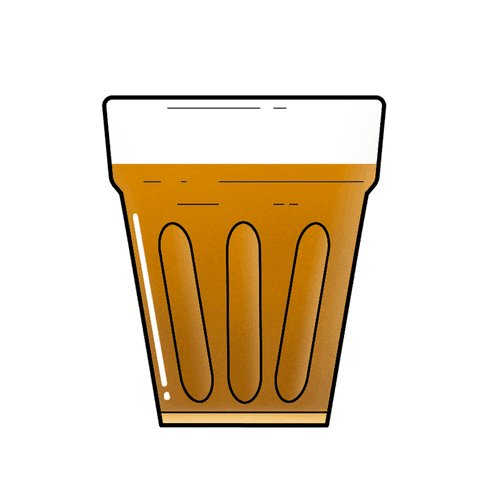 Transparent ribbed tumbler glass with brown tea