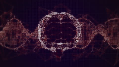 Digital Brain Animation with DNA Strand on Black Background