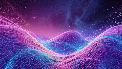 Vibrant Neon Waves in Futuristic Cosmic Digital Landscape