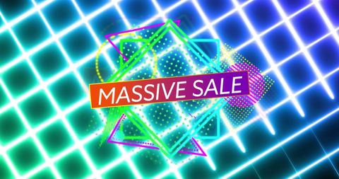 Neon Massive Sale Advertising Banner with Glowing Graphics