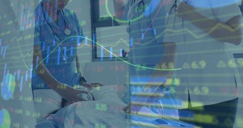 Healthcare Professionals Analyzing Patient With Digital Interface Overlay