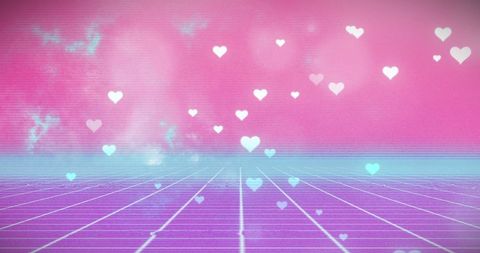 Retro futuristic heartfall on grid background