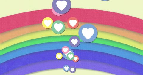Social Media Heart Icons on Vibrant Rainbow Background
